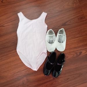 Girls ballet leotard, ballet slippers, tap shoes